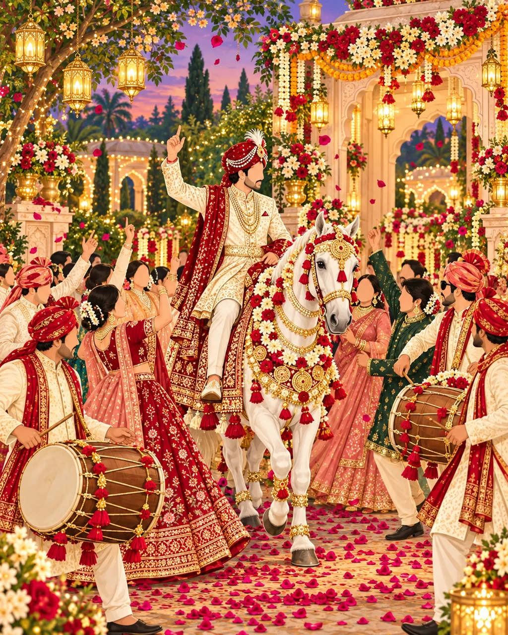 Traditional illustration of Wedding Baraat