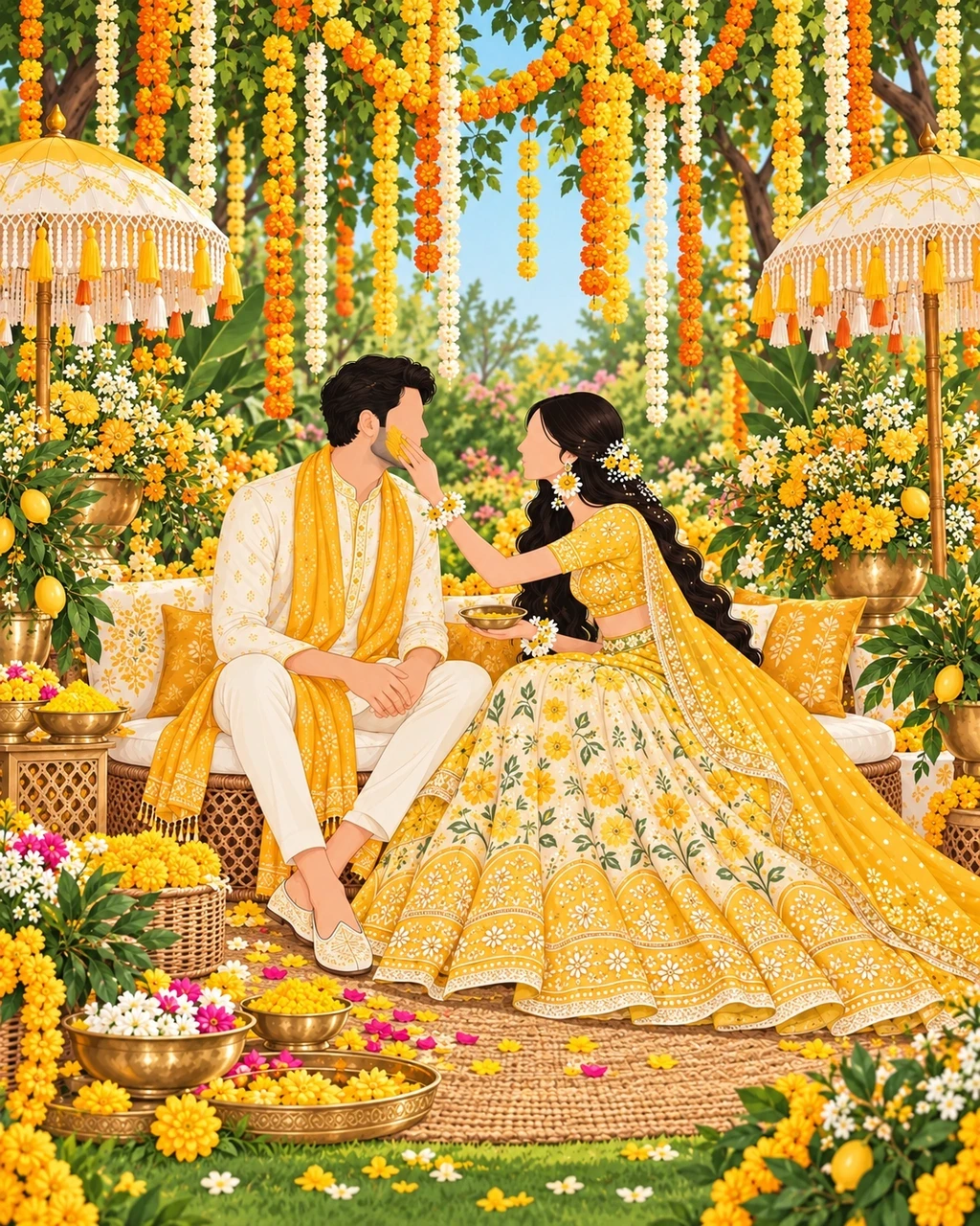 Illustrated Haldi celebration